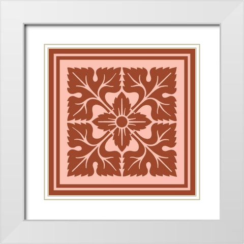 Tonal Woodblock in Coral IV White Modern Wood Framed Art Print with Double Matting by Vision Studio