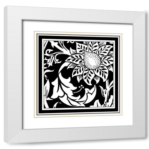 Printed Graphic Floral Motif II  White Modern Wood Framed Art Print with Double Matting by Vision Studio
