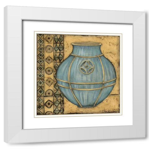 Square Cerulean Pottery I White Modern Wood Framed Art Print with Double Matting by Zarris, Chariklia