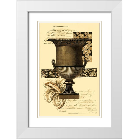 Custom Transitional Sepia Urn I White Modern Wood Framed Art Print with Double Matting by Vision Studio