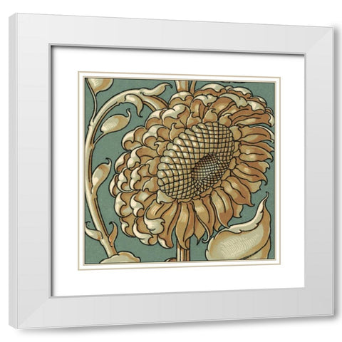 Sunflower Woodblock II White Modern Wood Framed Art Print with Double Matting by Unknown