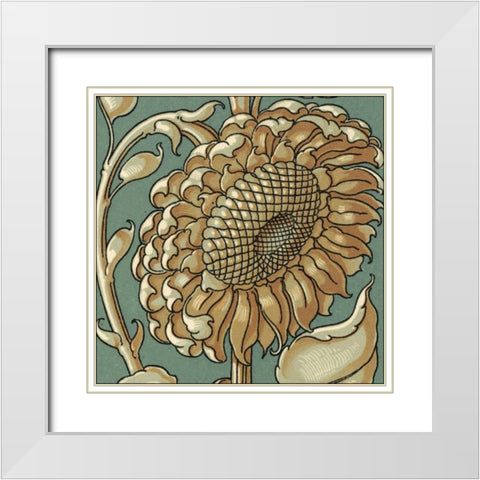 Sunflower Woodblock II White Modern Wood Framed Art Print with Double Matting by Unknown