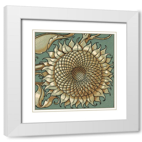 Sunflower Woodblock IV White Modern Wood Framed Art Print with Double Matting by Unknown
