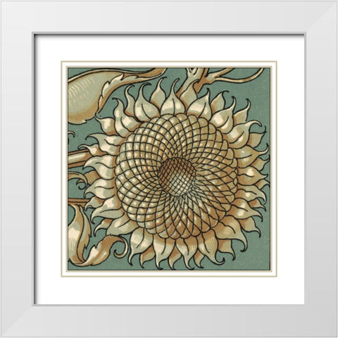 Sunflower Woodblock IV White Modern Wood Framed Art Print with Double Matting by Unknown