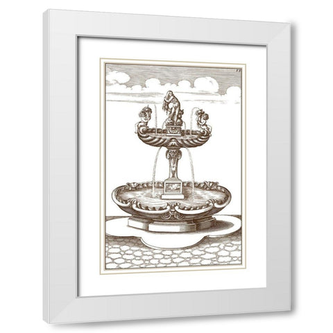 Courtyard Fountain III White Modern Wood Framed Art Print with Double Matting by Vision Studio