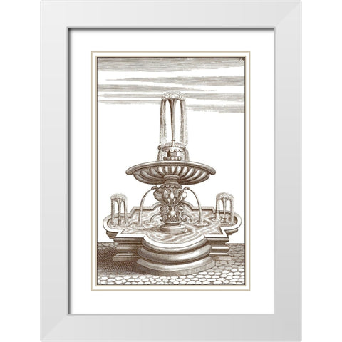 Courtyard Fountain V White Modern Wood Framed Art Print with Double Matting by Vision Studio