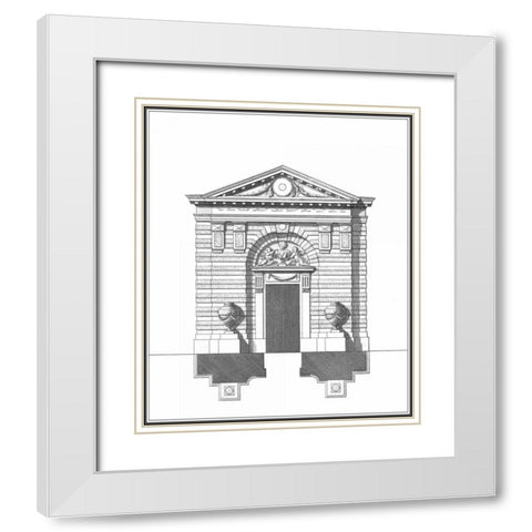 B and W Parisian Facade III White Modern Wood Framed Art Print with Double Matting by Deneufforge