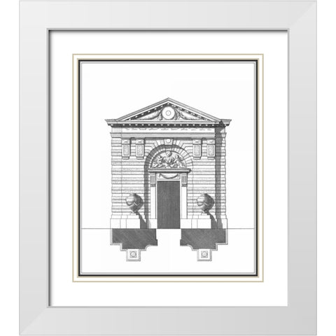B and W Parisian Facade III White Modern Wood Framed Art Print with Double Matting by Deneufforge