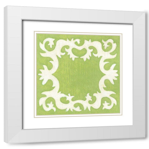 Petite Suzani in Green White Modern Wood Framed Art Print with Double Matting by Zarris, Chariklia