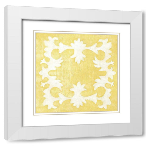 Petite Suzani in Yellow White Modern Wood Framed Art Print with Double Matting by Zarris, Chariklia