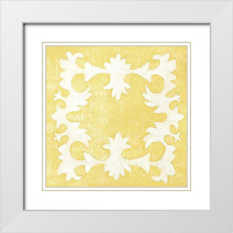 Petite Suzani in Yellow White Modern Wood Framed Art Print with Double Matting by Zarris, Chariklia