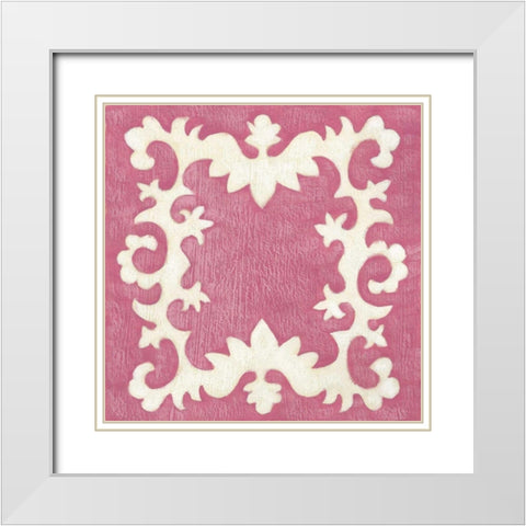 Petite Suzani in Pink White Modern Wood Framed Art Print with Double Matting by Zarris, Chariklia