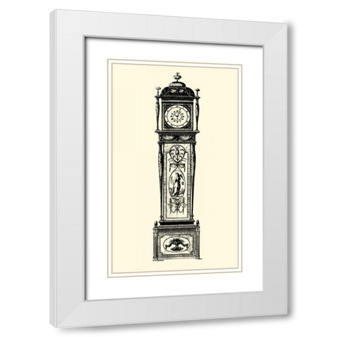 Small Antique Grandfather Clock I White Modern Wood Framed Art Print with Double Matting by Vision Studio
