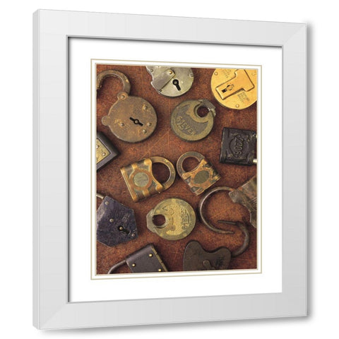 Antique Lock Collage White Modern Wood Framed Art Print with Double Matting by Vision Studio