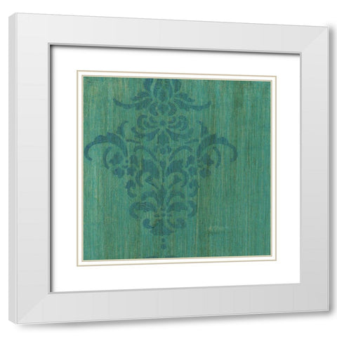 Verdigris Damask I White Modern Wood Framed Art Print with Double Matting by Holland, J.
