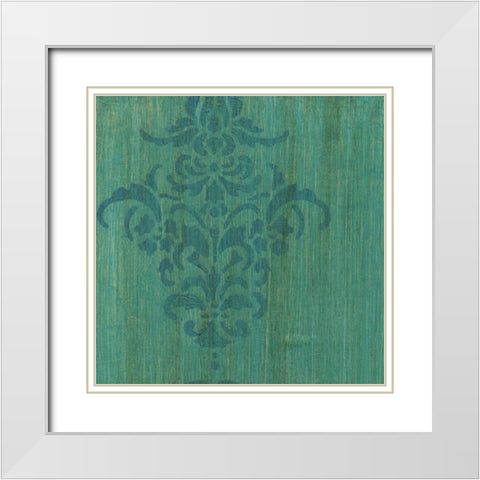 Verdigris Damask I White Modern Wood Framed Art Print with Double Matting by Holland, J.