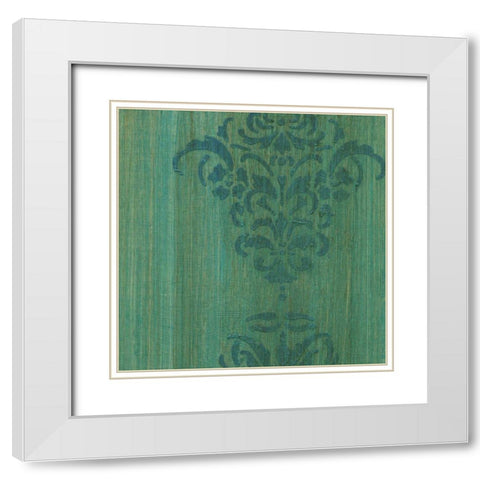 Verdigris Damask II White Modern Wood Framed Art Print with Double Matting by Holland, J.