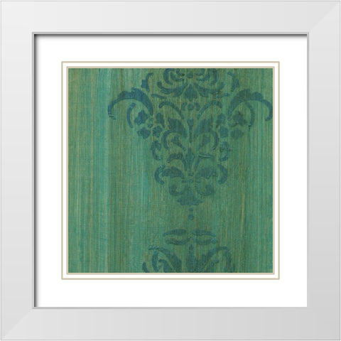 Verdigris Damask II White Modern Wood Framed Art Print with Double Matting by Holland, J.