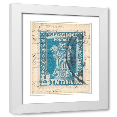 Vintage Stamp I White Modern Wood Framed Art Print with Double Matting by Vision Studio