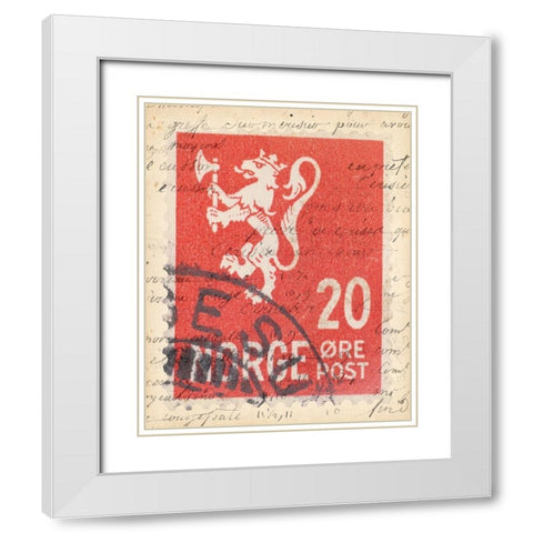 Vintage Stamp III White Modern Wood Framed Art Print with Double Matting by Vision Studio