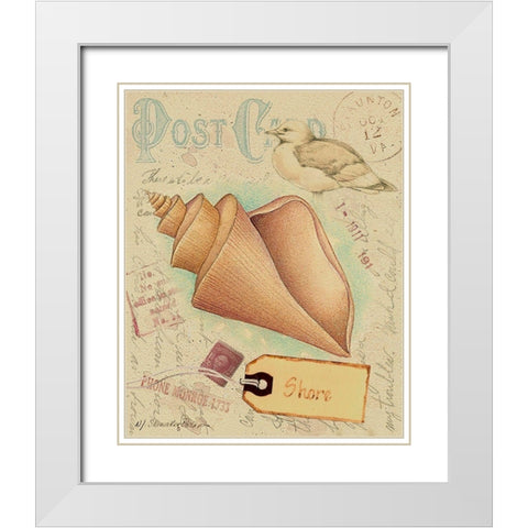 Postcard Shells III White Modern Wood Framed Art Print with Double Matting by Pallan, Nancy S.