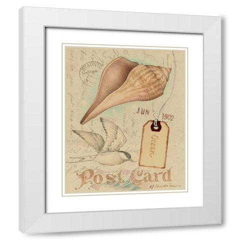 Postcard Shells IV White Modern Wood Framed Art Print with Double Matting by Pallan, Nancy S.
