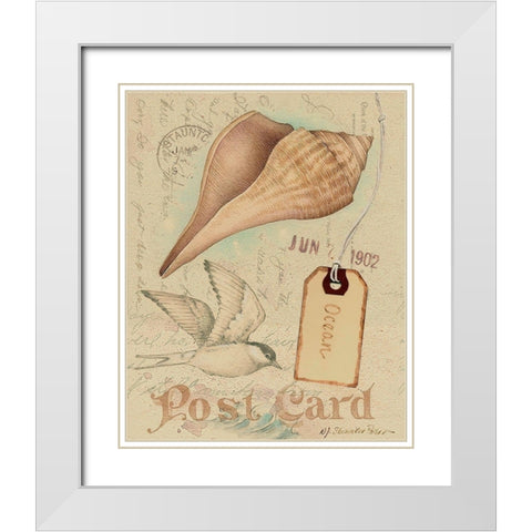 Postcard Shells IV White Modern Wood Framed Art Print with Double Matting by Pallan, Nancy S.