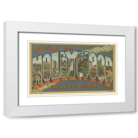 Greetings from Hollywood White Modern Wood Framed Art Print with Double Matting by Unknown