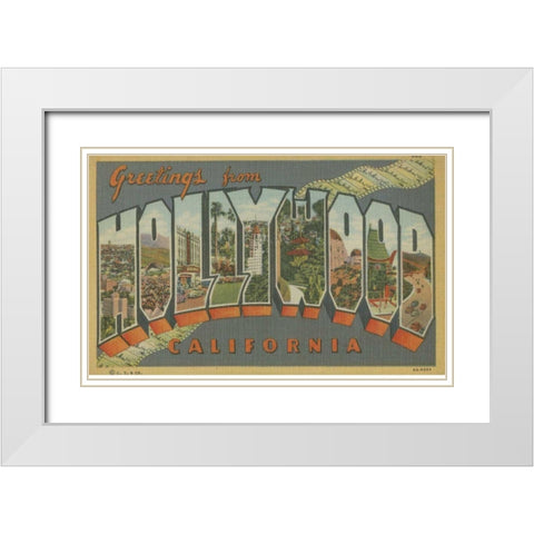 Greetings from Hollywood White Modern Wood Framed Art Print with Double Matting by Unknown