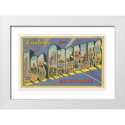 Greetings from Los Angeles White Modern Wood Framed Art Print with Double Matting by Unknown
