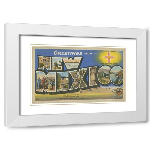 Greetings from New Mexico White Modern Wood Framed Art Print with Double Matting by Unknown