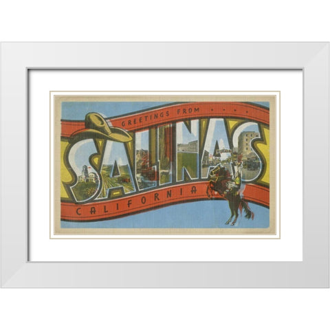 Greetings from Salinas White Modern Wood Framed Art Print with Double Matting by Unknown