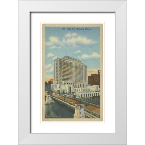 Chicago- Daily News Building White Modern Wood Framed Art Print with Double Matting by Unknown