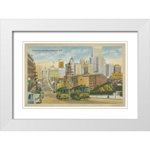 San Francisco- Cable Cars White Modern Wood Framed Art Print with Double Matting by Unknown