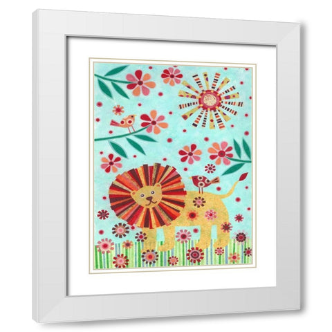 Lion and Birds White Modern Wood Framed Art Print with Double Matting by Conway, Kim