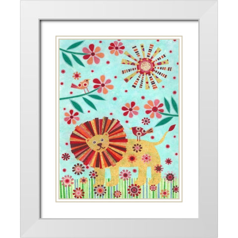 Lion and Birds White Modern Wood Framed Art Print with Double Matting by Conway, Kim