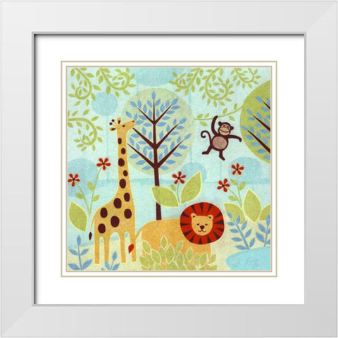 Jungle Buddies White Modern Wood Framed Art Print with Double Matting by Conway, Kim