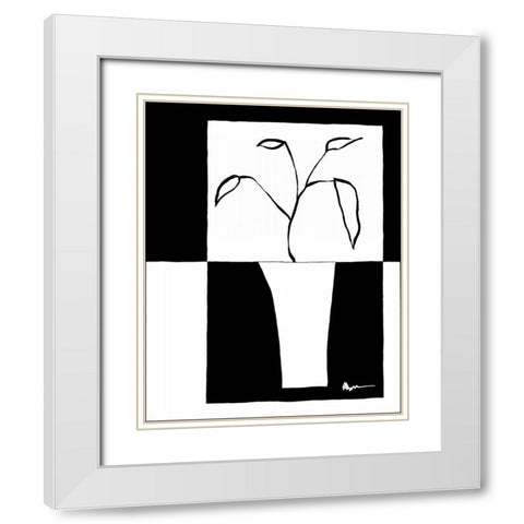 Minimalist Leaf in Vase II White Modern Wood Framed Art Print with Double Matting by Goldberger, Jennifer