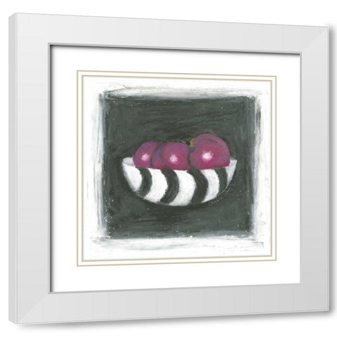Plums in Bowl White Modern Wood Framed Art Print with Double Matting by Zarris, Chariklia