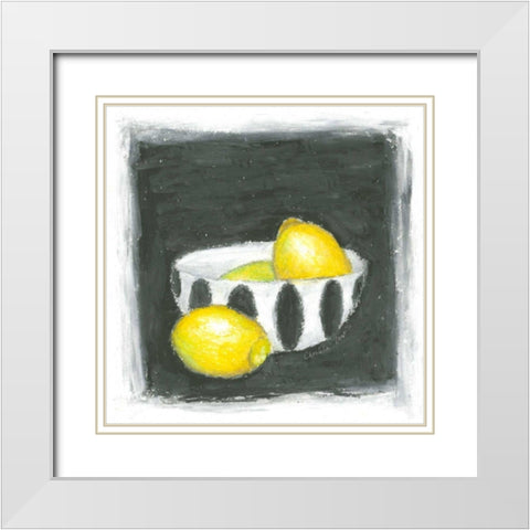 Lemons in Bowl White Modern Wood Framed Art Print with Double Matting by Zarris, Chariklia