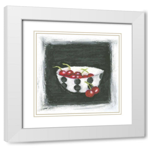 Cherries in Bowl White Modern Wood Framed Art Print with Double Matting by Zarris, Chariklia