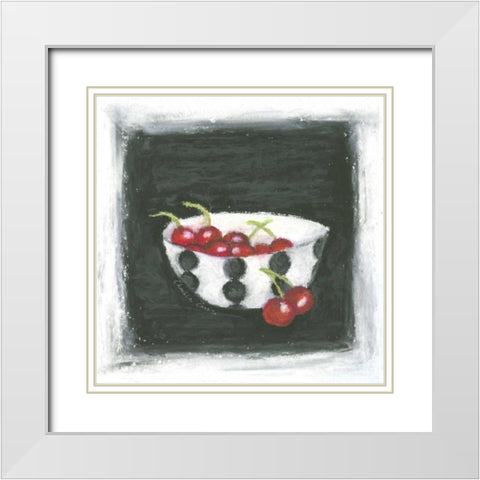 Cherries in Bowl White Modern Wood Framed Art Print with Double Matting by Zarris, Chariklia