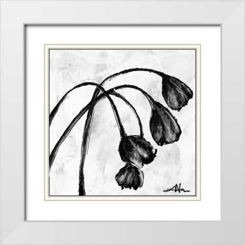 Mini Swooning Tulips I White Modern Wood Framed Art Print with Double Matting by Unknown