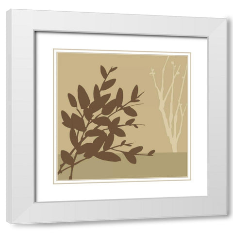 Metro Leaves in Khaki I White Modern Wood Framed Art Print with Double Matting by Vess, June Erica