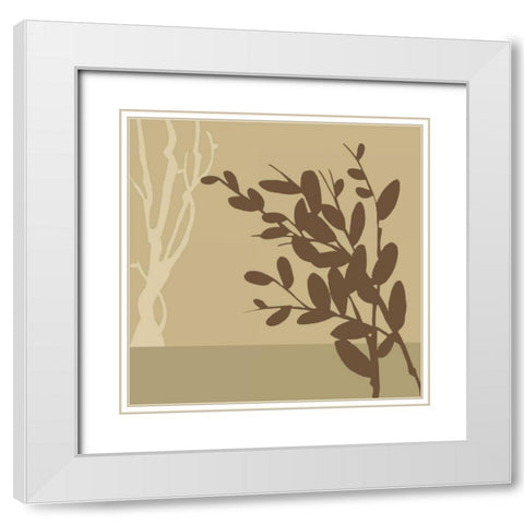 Metro Leaves in Khaki II White Modern Wood Framed Art Print with Double Matting by Vess, June Erica