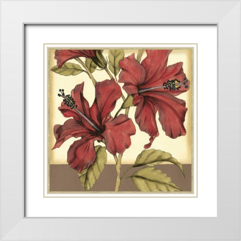 Cropped Sophisticated Hibiscus II White Modern Wood Framed Art Print with Double Matting by Goldberger, Jennifer