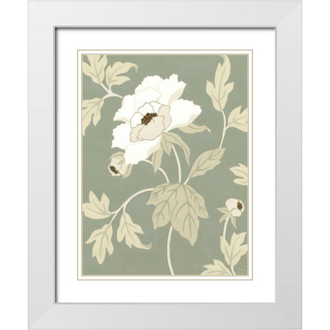 Small Peony Elegance I  White Modern Wood Framed Art Print with Double Matting by Slocum, Nancy