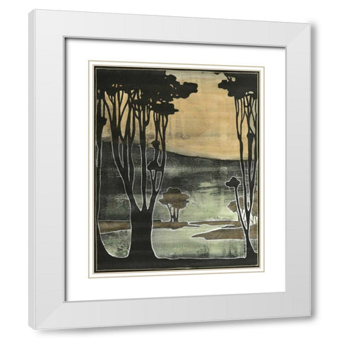 Small Nouveau Trees II White Modern Wood Framed Art Print with Double Matting by Goldberger, Jennifer