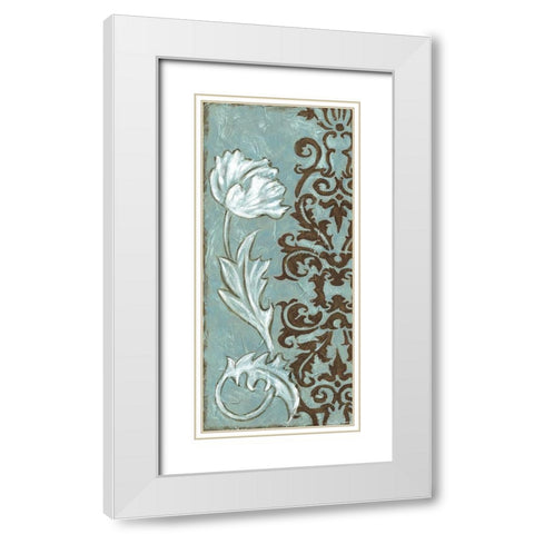 Floral and Damask I White Modern Wood Framed Art Print with Double Matting by Zarris, Chariklia