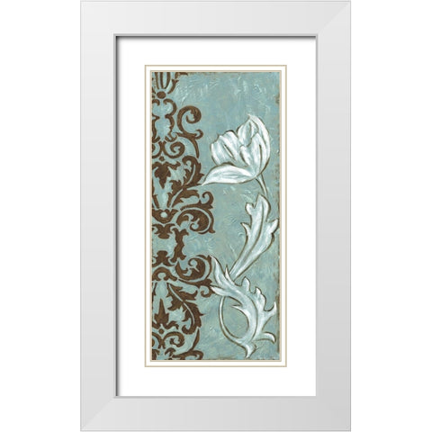 Floral and Damask II White Modern Wood Framed Art Print with Double Matting by Zarris, Chariklia